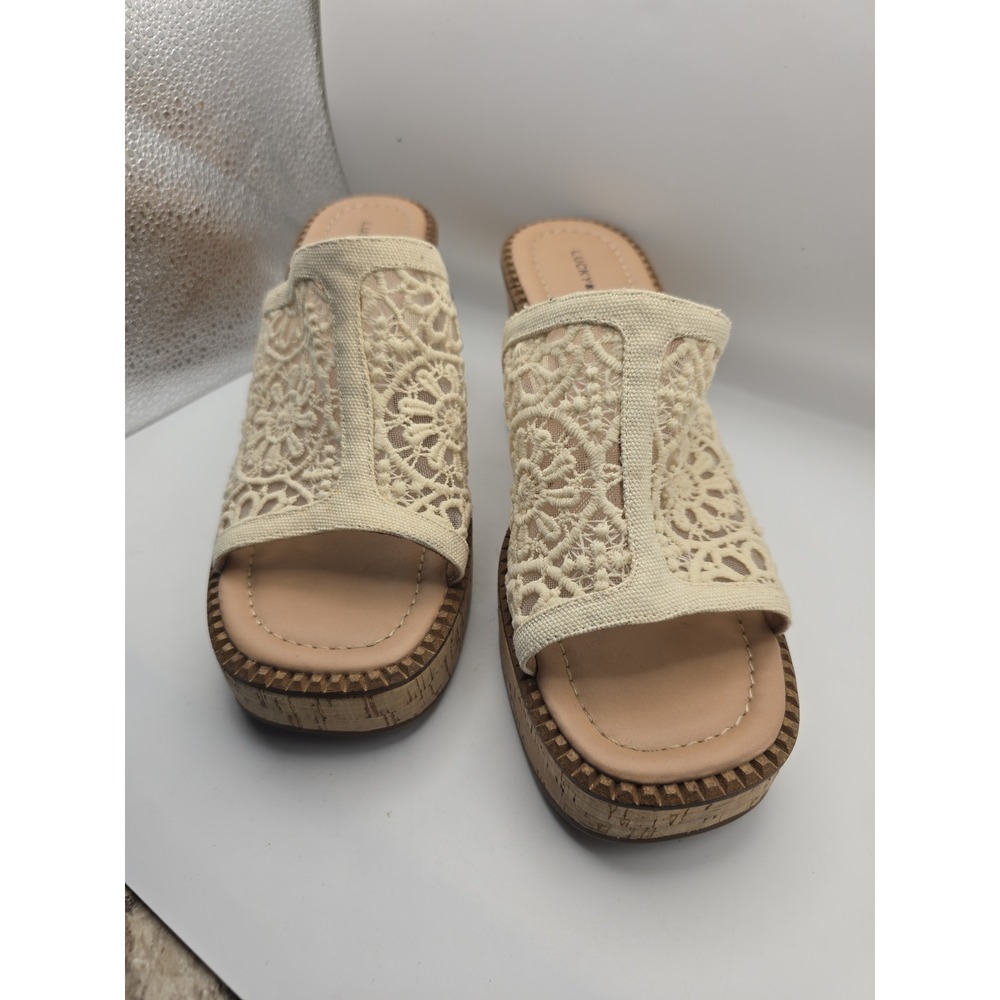 Lucky Brand Women's Talvy Macrame Platform Sandals Slides Cork Lace Womens